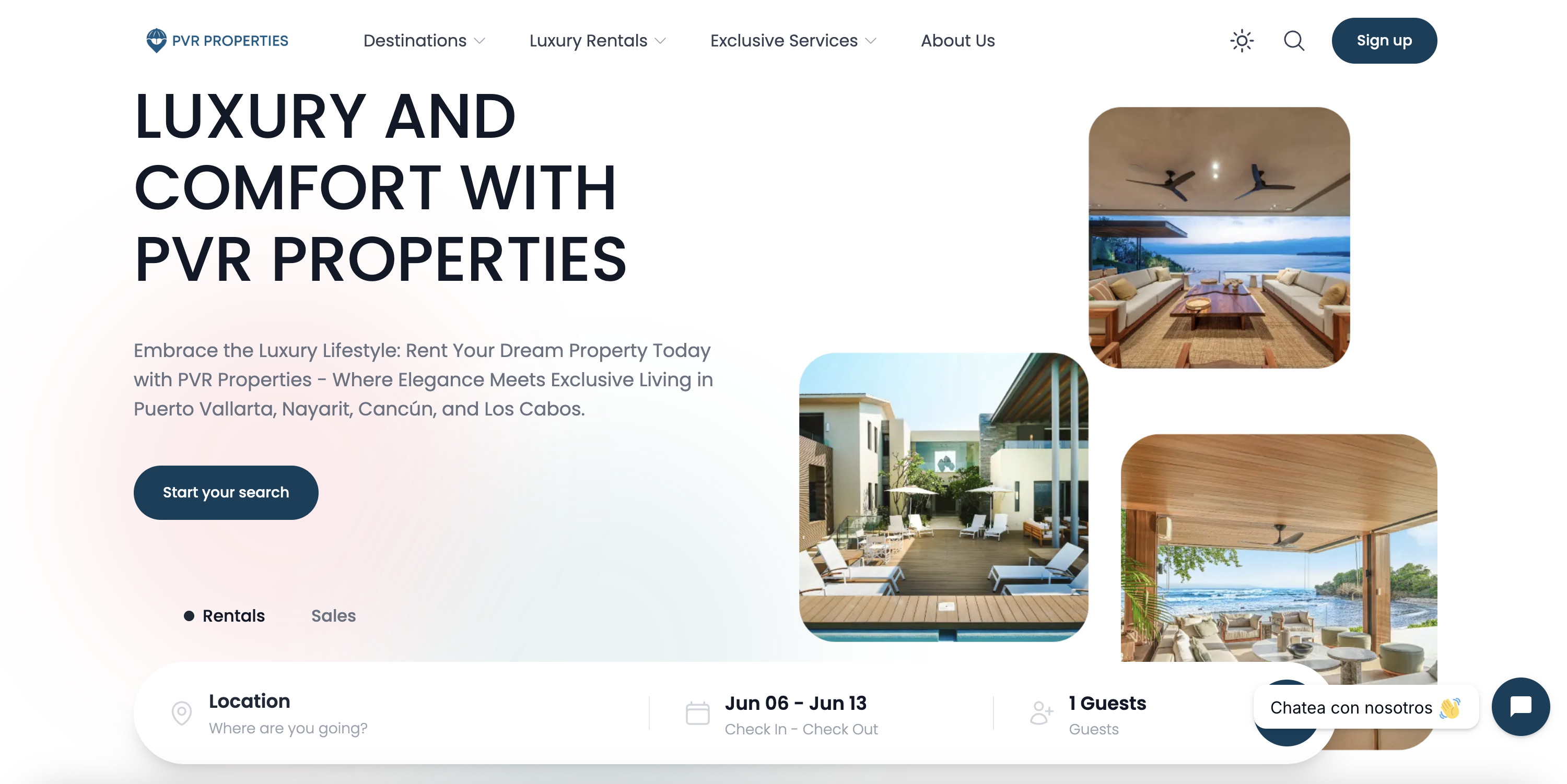 Luxury villa booking platform interface